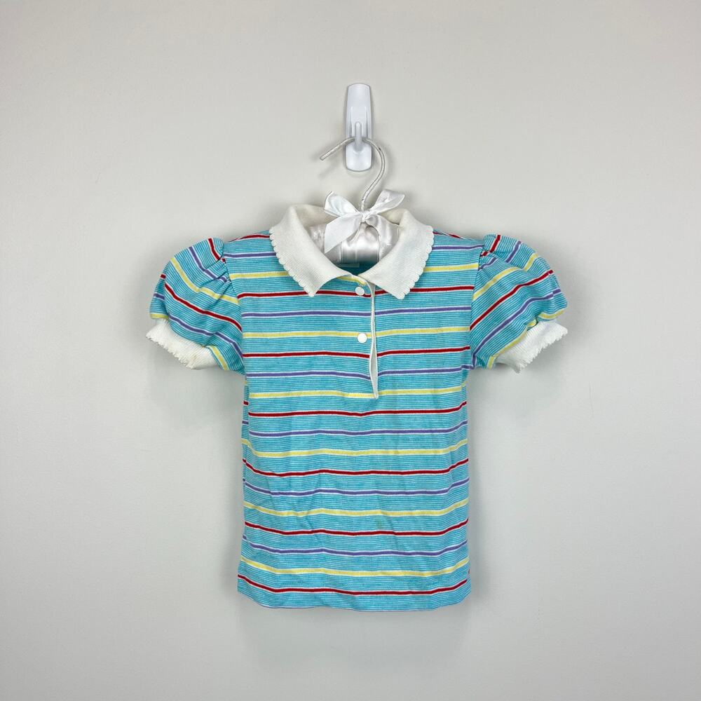 Vintage Healthtex Rainbow Stripe Short Sleeve Polo Shirt 2T USA